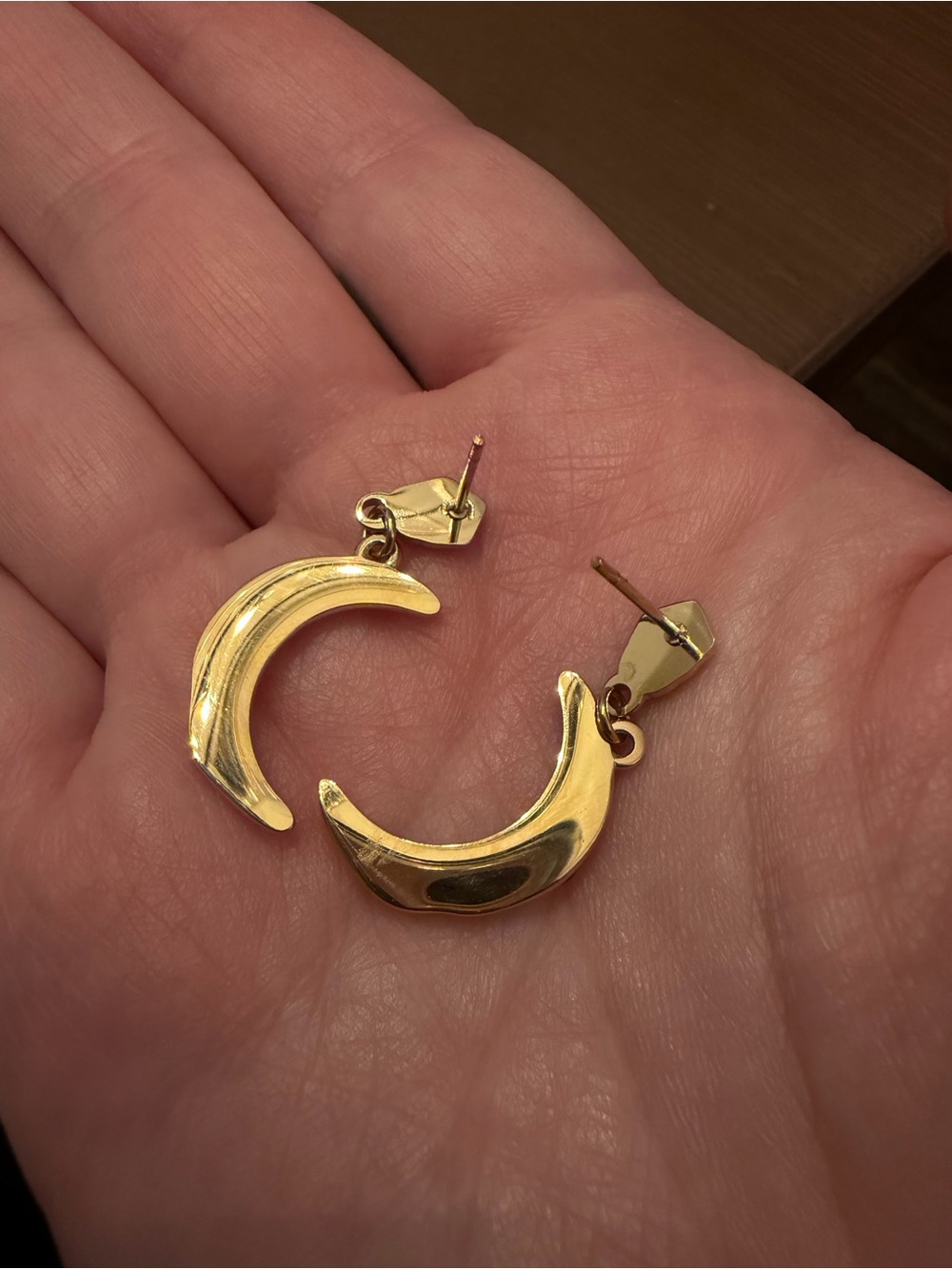 Gold Crescent Moon Drop Gemstone Earrings - Picture 6 of 6